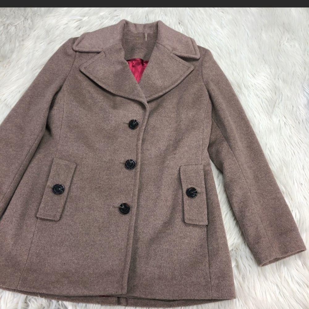 Calvin Klein Tan Wool Blend Pea Coat
